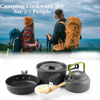 Camping Cookware Set, 10 PCS Camping Cookware Mess Kit Camping Gear with Pot Pans Kettle, Camping Cooking Set for Backpacking Outdoor Camping Hiking Picnic