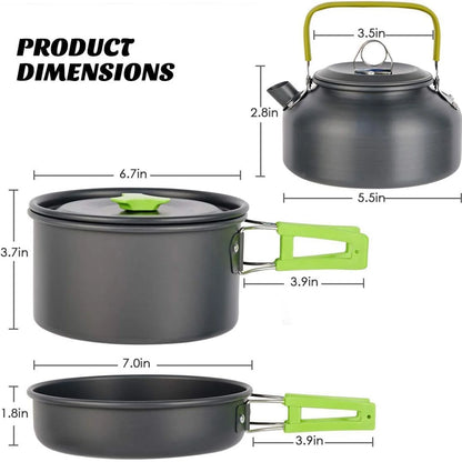 Camping Cookware Set, 10 PCS Camping Cookware Mess Kit Camping Gear with Pot Pans Kettle, Camping Cooking Set for Backpacking Outdoor Camping Hiking Picnic