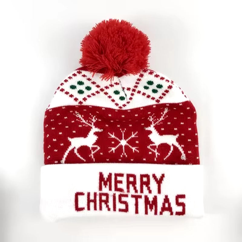 New Style! LED Christmas Hat Beanie Light up Illuminate Warm Hat 48 Patterns New Year Snowman Sweater Hat Christmas Decorations