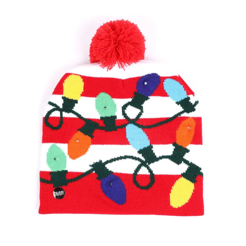 New Style! LED Christmas Hat Beanie Light up Illuminate Warm Hat 48 Patterns New Year Snowman Sweater Hat Christmas Decorations