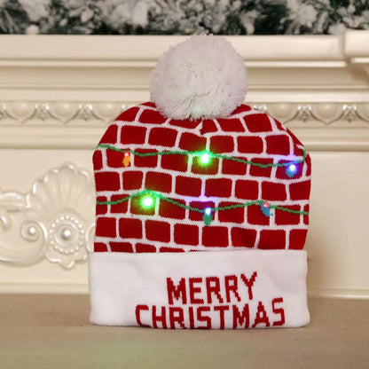 New Style! LED Christmas Hat Beanie Light up Illuminate Warm Hat 48 Patterns New Year Snowman Sweater Hat Christmas Decorations