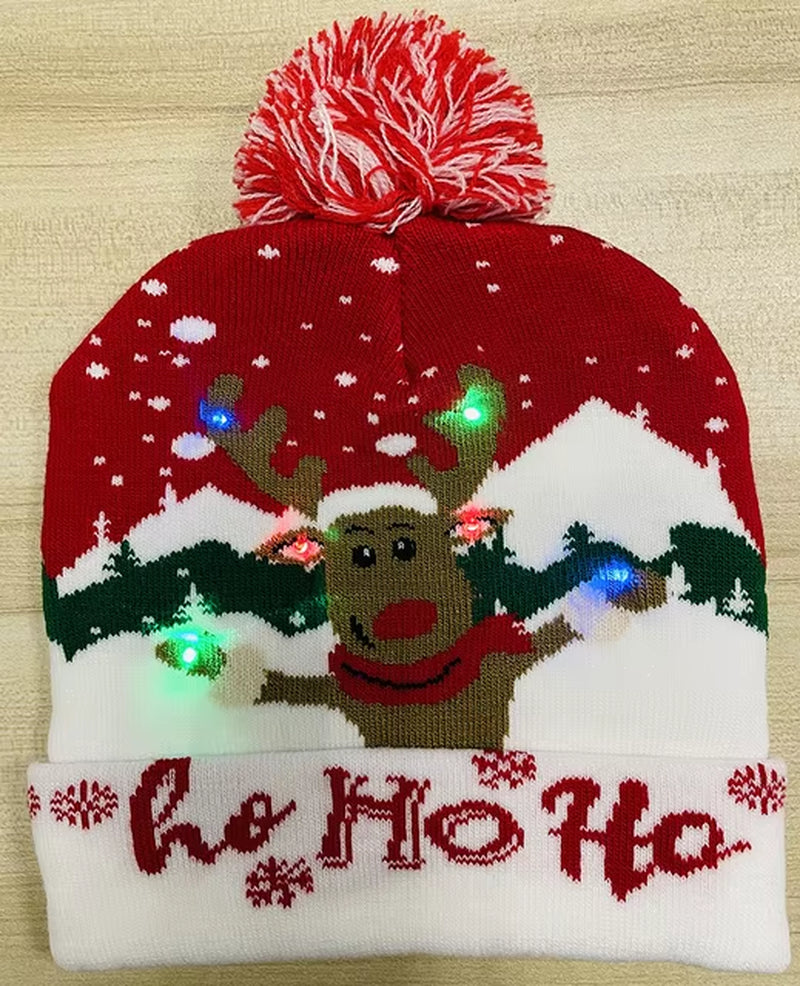 New Style! LED Christmas Hat Beanie Light up Illuminate Warm Hat 48 Patterns New Year Snowman Sweater Hat Christmas Decorations