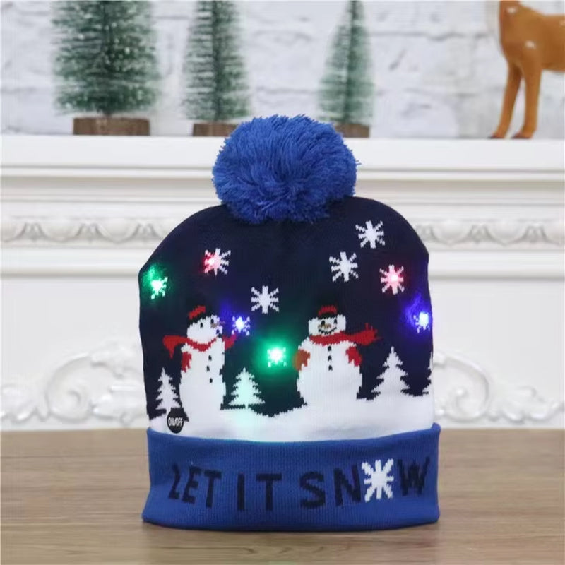 New Style! LED Christmas Hat Beanie Light up Illuminate Warm Hat 48 Patterns New Year Snowman Sweater Hat Christmas Decorations